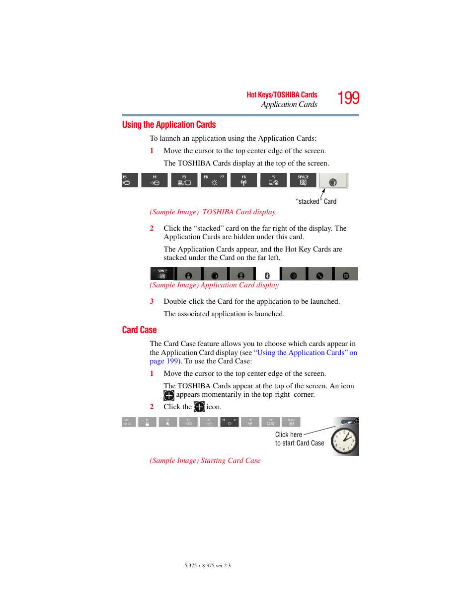 Using the application cards, Card case, Using the application cards card case | Toshiba X205 User Manual | Page 199 / 233