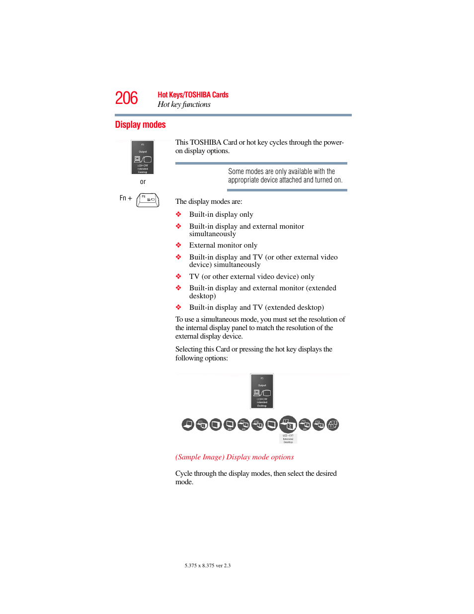 Display modes | Toshiba X205 User Manual | Page 206 / 233
