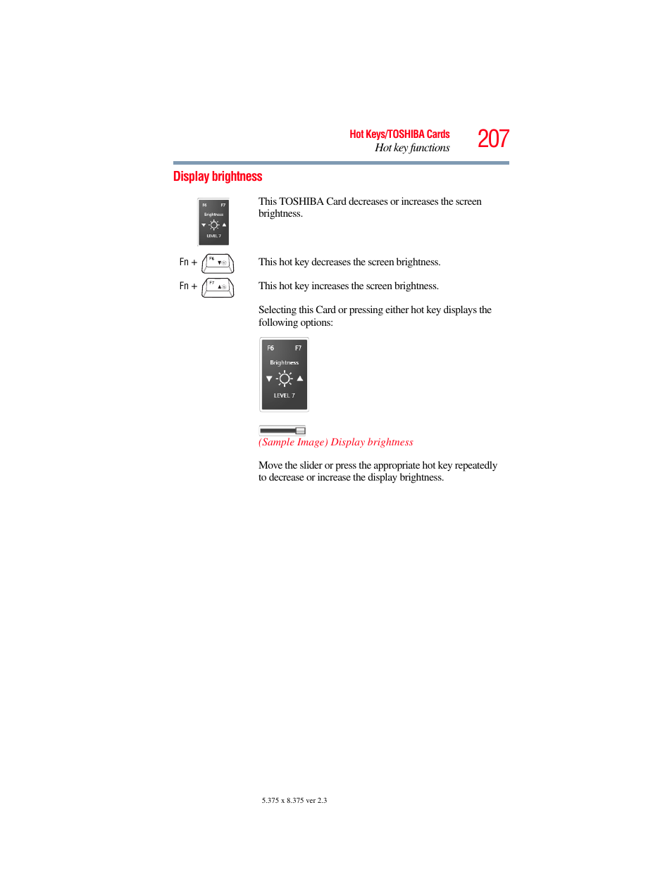 Display brightness | Toshiba X205 User Manual | Page 207 / 233