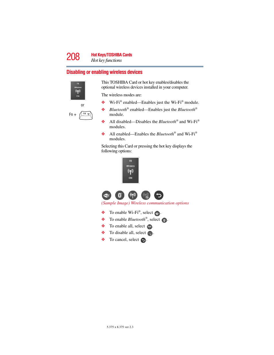 Disabling or enabling wireless devices | Toshiba X205 User Manual | Page 208 / 233