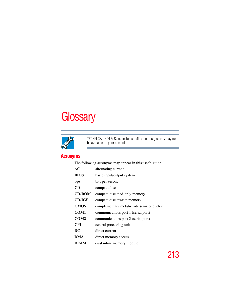 Glossary, Acronyms | Toshiba X205 User Manual | Page 213 / 233