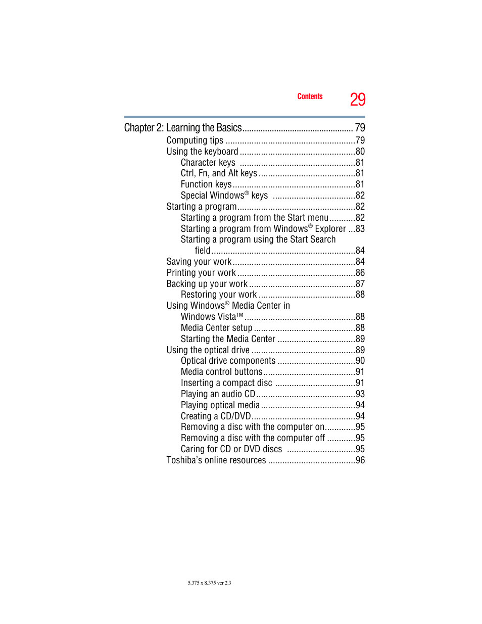 Chapter 2: learning the basics | Toshiba X205 User Manual | Page 29 / 233