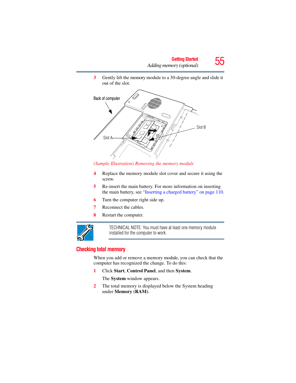 Checking total memory | Toshiba X205 User Manual | Page 55 / 233