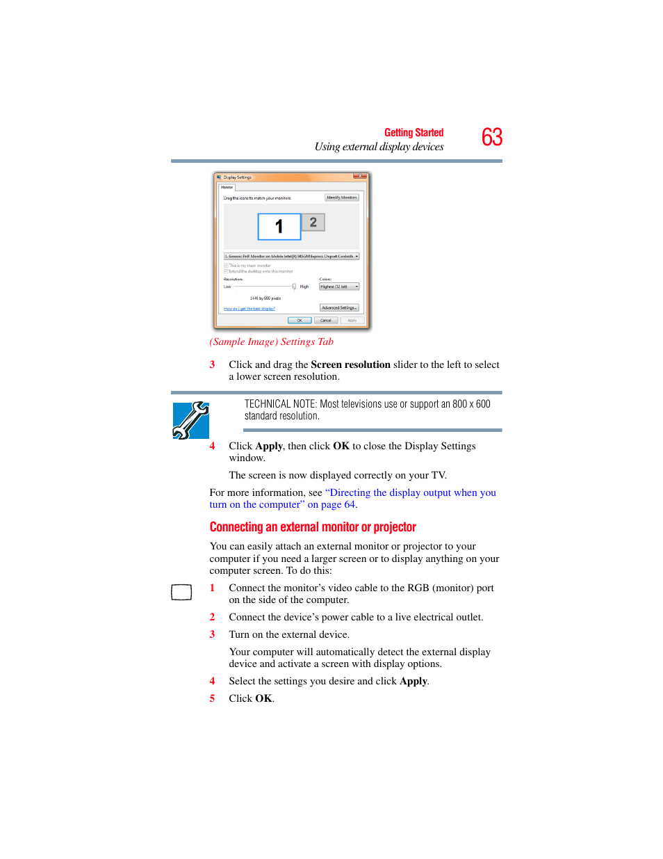 Connecting an external | Toshiba X205 User Manual | Page 63 / 233