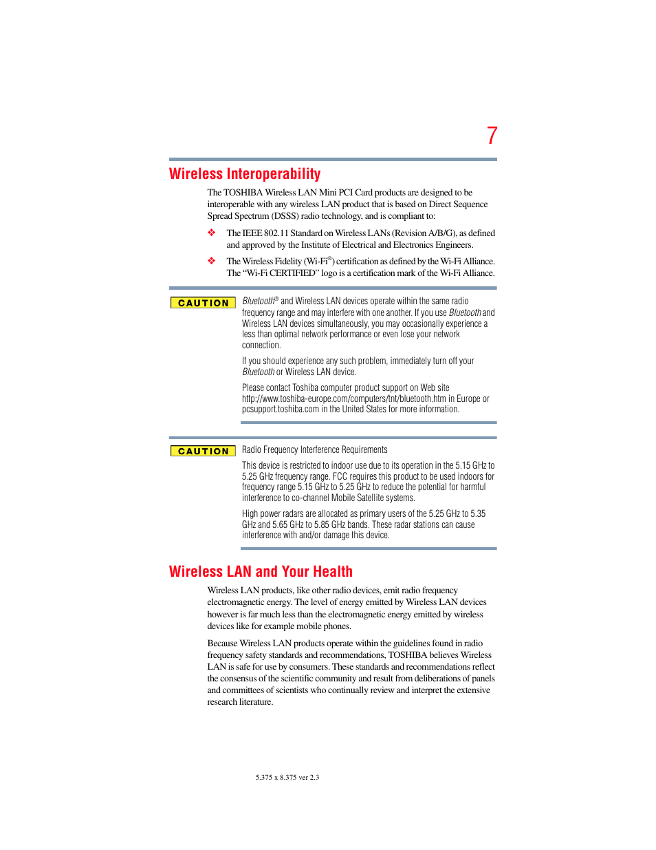 Wireless interoperability, Wireless lan and your health | Toshiba X205 User Manual | Page 7 / 233