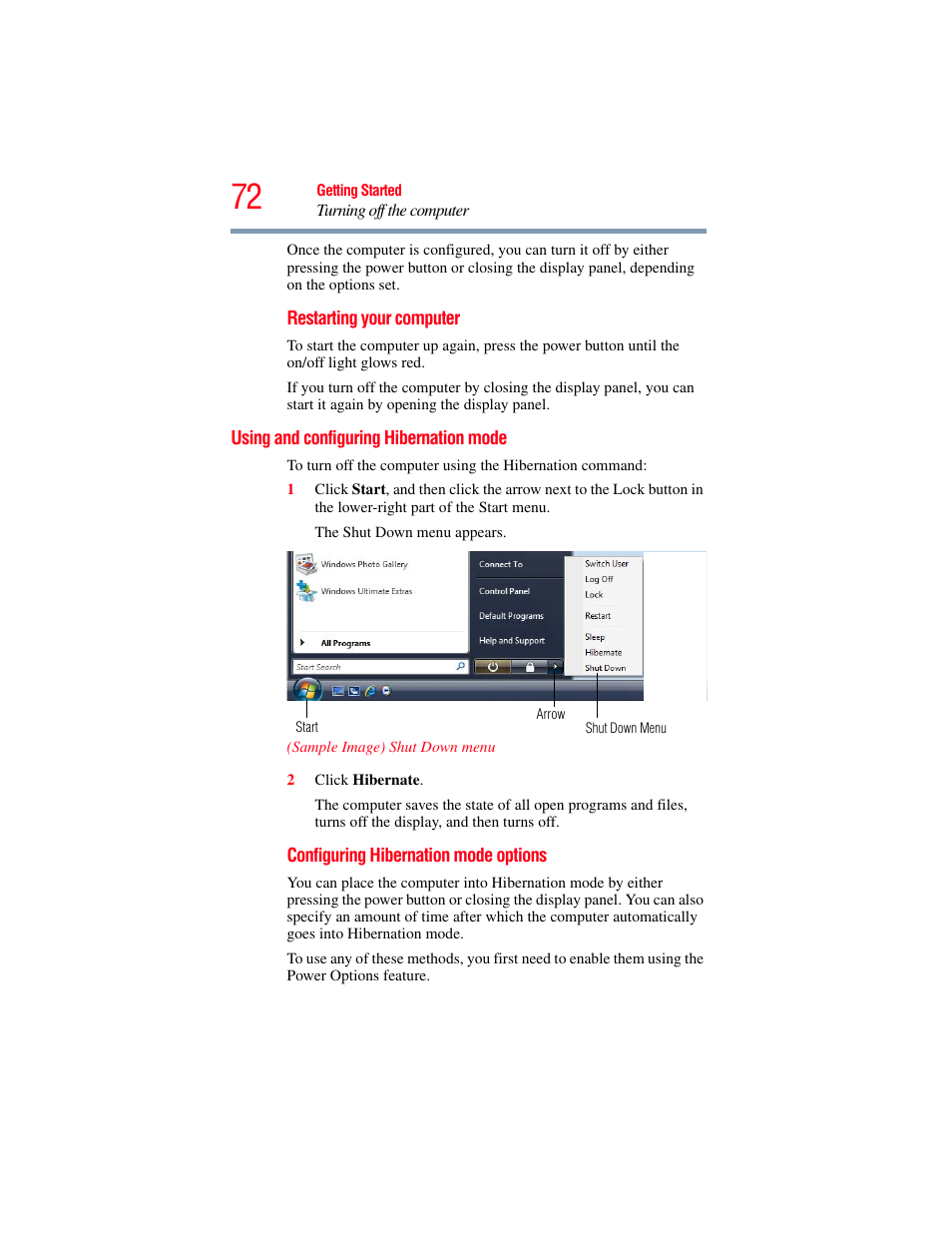 Using and configuring hibernation mode | Toshiba X205 User Manual | Page 72 / 233