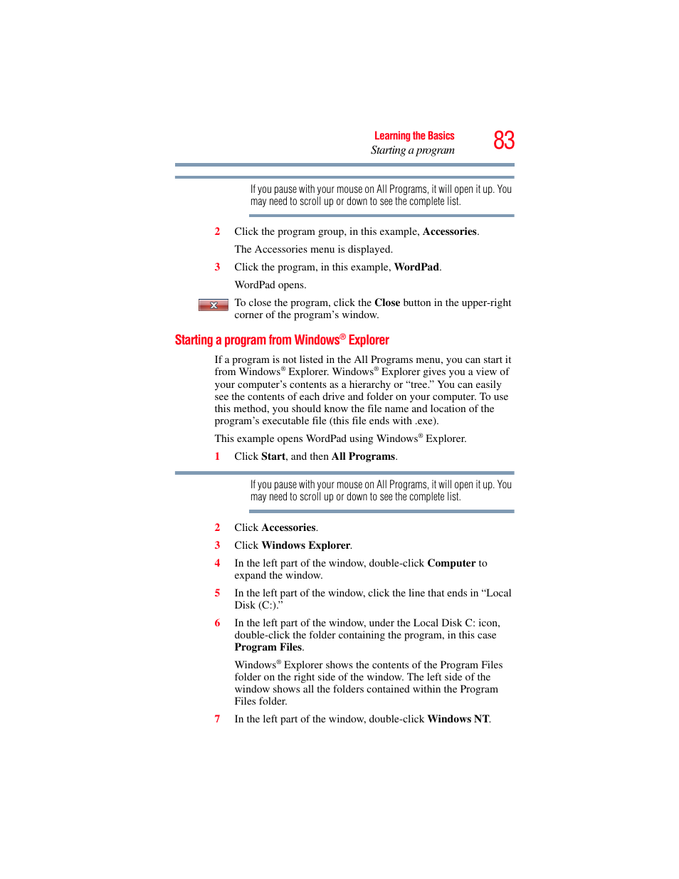 Starting a program from windows® explorer, Starting a program from windows | Toshiba X205 User Manual | Page 83 / 233