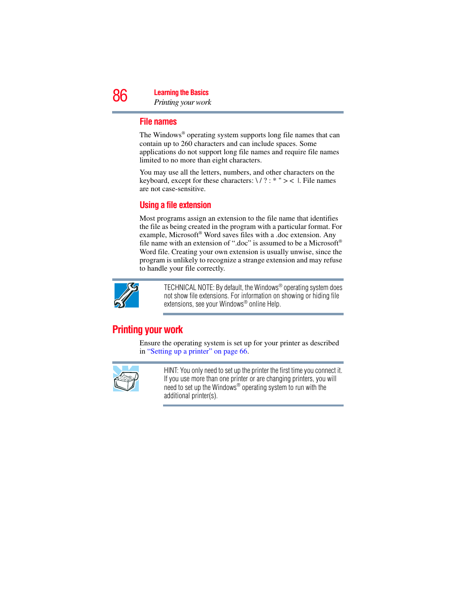 Printing your work | Toshiba X205 User Manual | Page 86 / 233