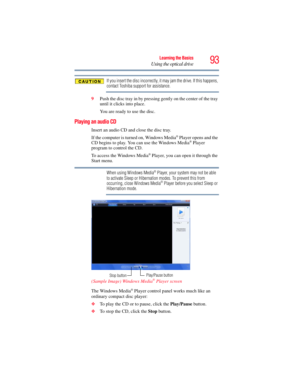 Playing an audio cd | Toshiba X205 User Manual | Page 93 / 233