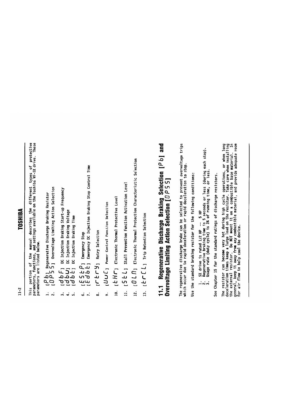 Opss, F 5 t p, 5 b i | D b f, U-2 toshiba, 1 regenerative discharge braking selection, And overvoltage limiting action selection | Toshiba VF-SX User Manual | Page 109 / 170