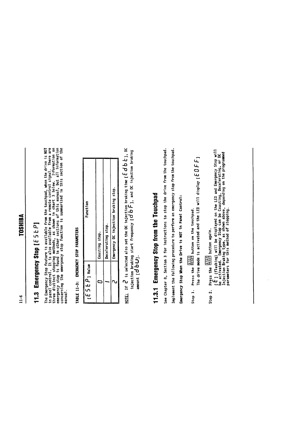 3 emergency stop [5 5 t p, 1 emergency stop from the touchpad, E 5 b p | D b b, E o f f, Toshiba | Toshiba VF-SX User Manual | Page 113 / 170