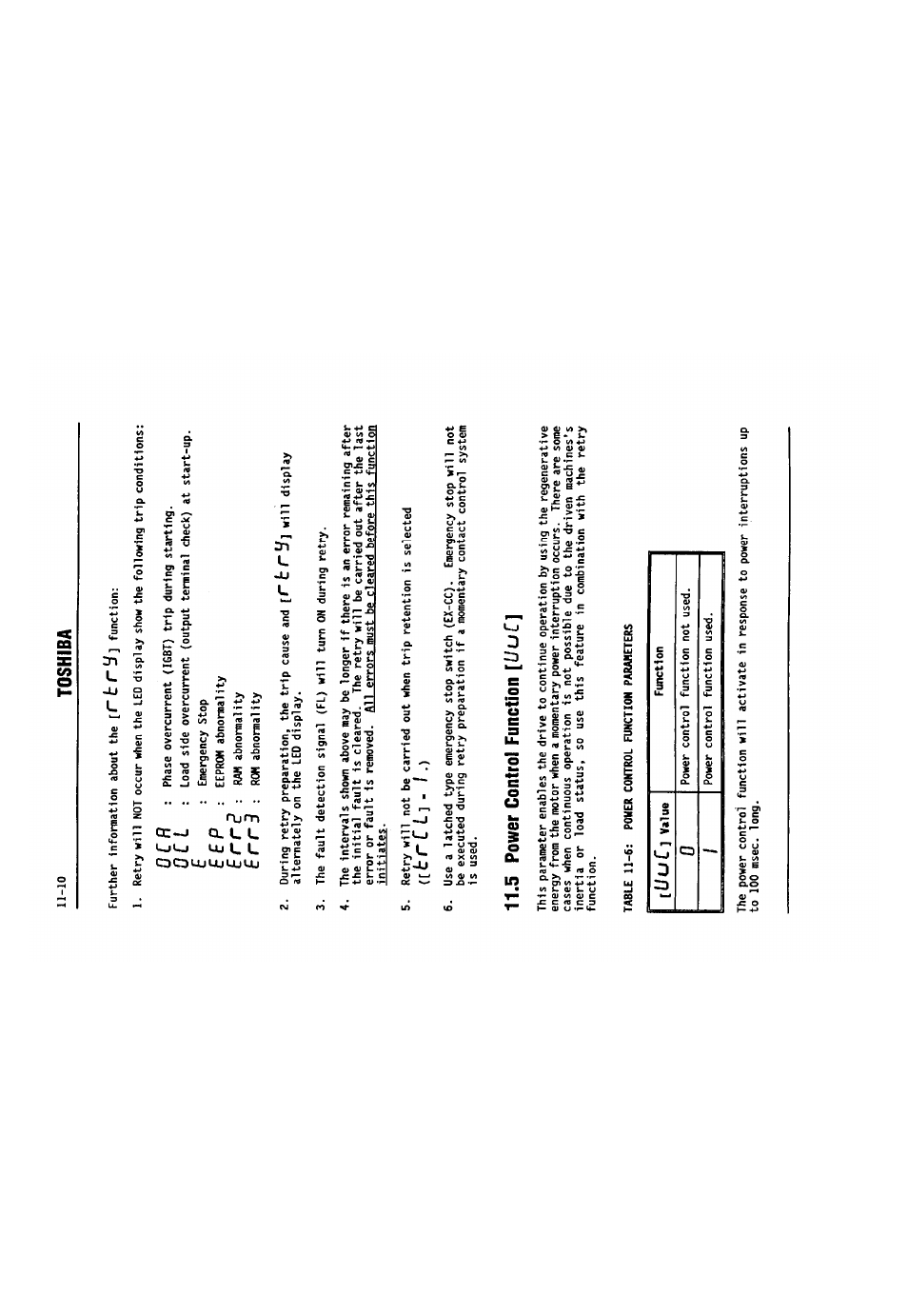 5 power control function, 5 power control function [ u u c ] -10, Trcl]. /.) | Toshiba, I ~ t i, O c l, E e p, E r r, E r r 3 | Toshiba VF-SX User Manual | Page 117 / 170