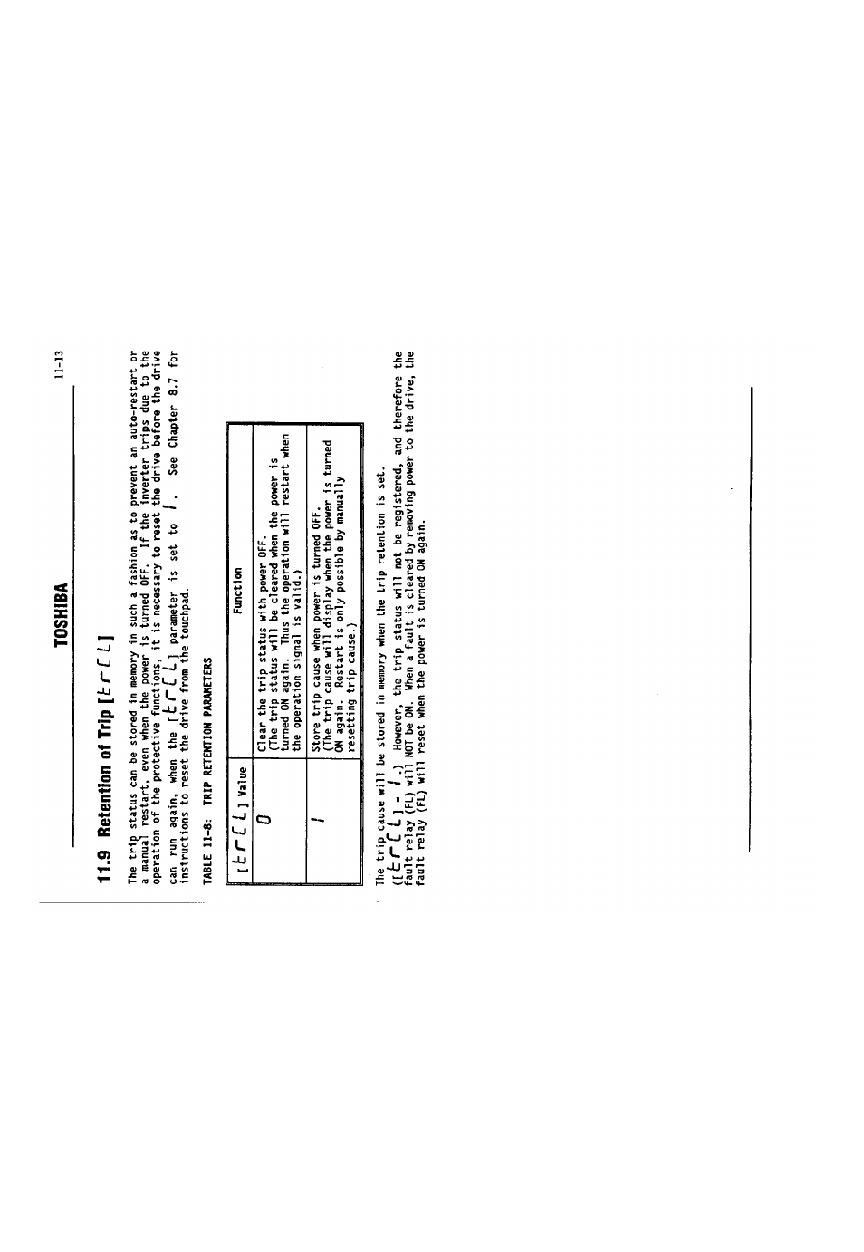 9 retention of trip [trc l, 9 retention of trip [ t ^ c l ] -11, Toshiba 11-13 | 9 retention of trip [ t r c l, H t ~ c l | Toshiba VF-SX User Manual | Page 120 / 170