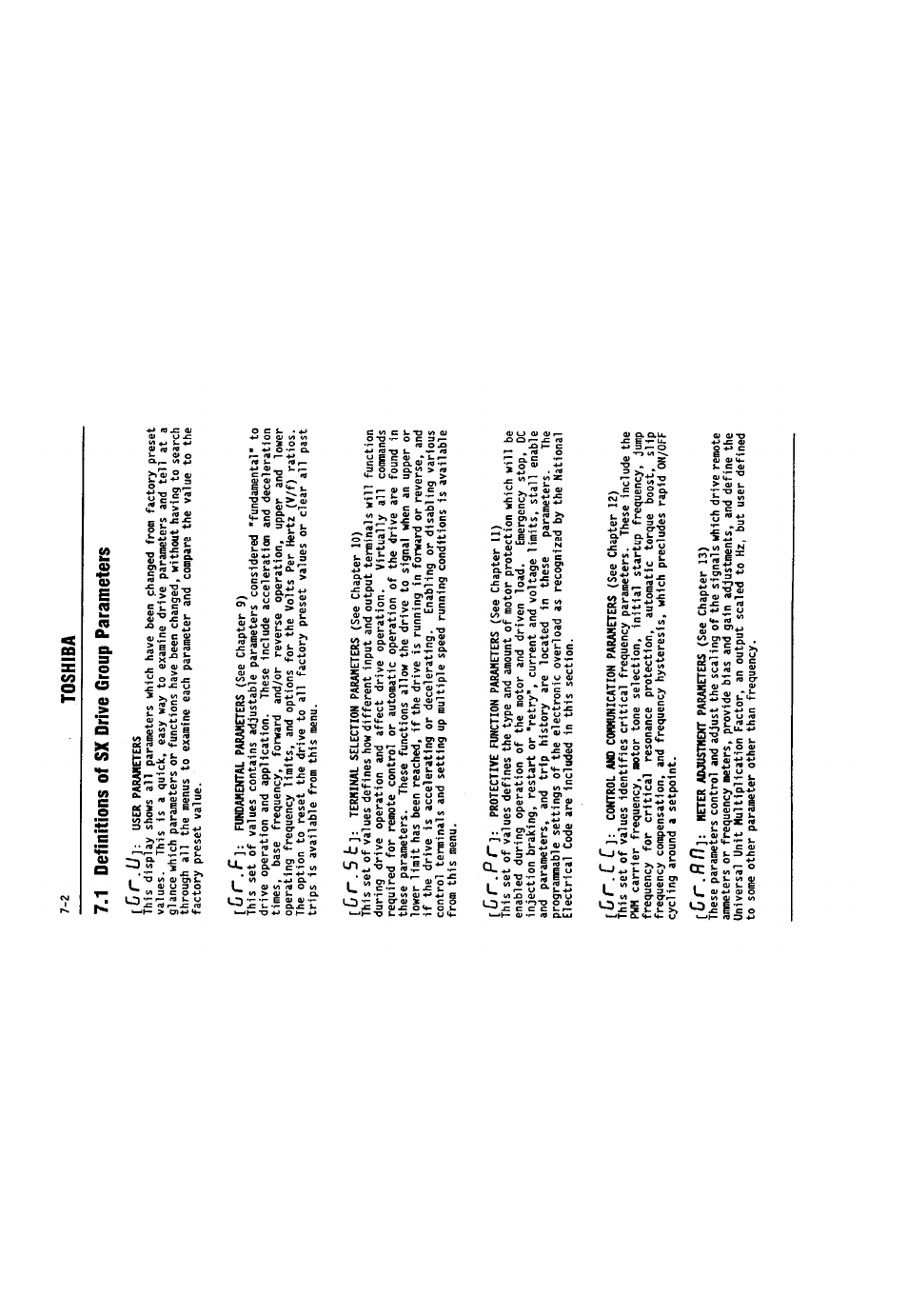 1 definitions of sx drive group parameters, 1 definitions of sx drive group parameters -2, C r. 5 fc | C r . c c, Toshiba | Toshiba VF-SX User Manual | Page 37 / 170