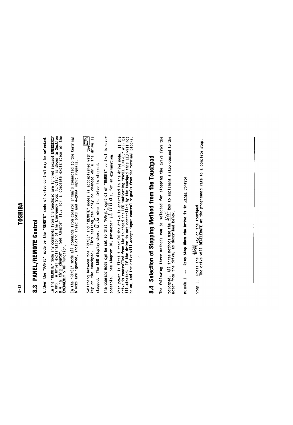 3 panel/remote control, 4 selection of stopping method from the touchpad, Method from the touchpad -12 | Toshiba | Toshiba VF-SX User Manual | Page 57 / 170