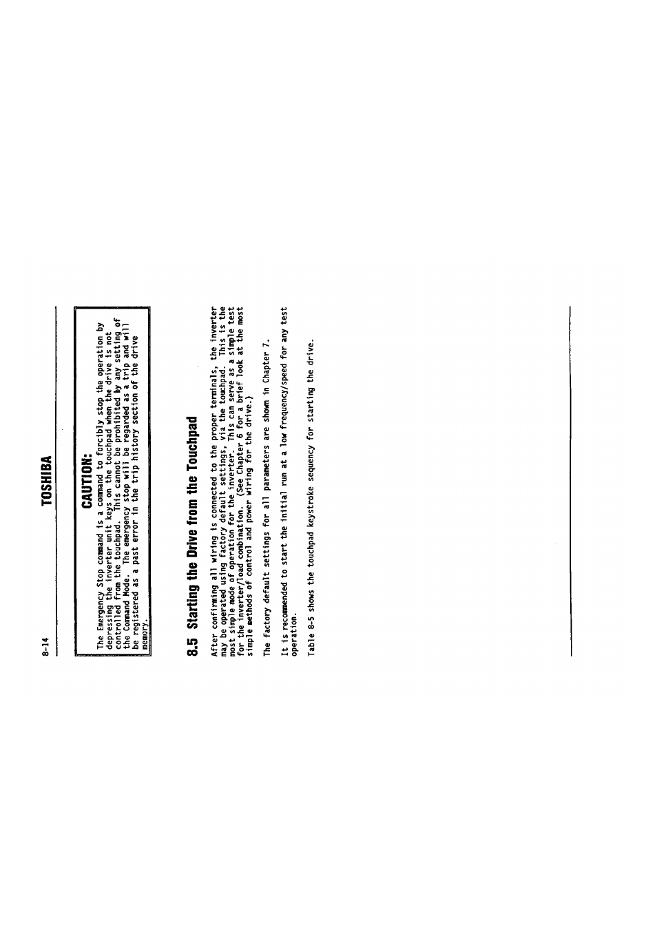 Caution, 5 starting the drive from the touchpad, 5 starting the drive from the touchpad -14 | Toshiba | Toshiba VF-SX User Manual | Page 59 / 170