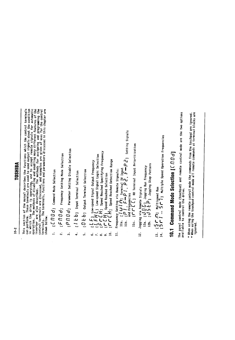 1 command mode selection [cflod, 1 command mode selection, C n o d i | C n o d, P n o d, P i , f ^ p i , p d , f'~pd, D d c, D 5 t p, Fc b, Ofcb | Toshiba VF-SX User Manual | Page 89 / 170