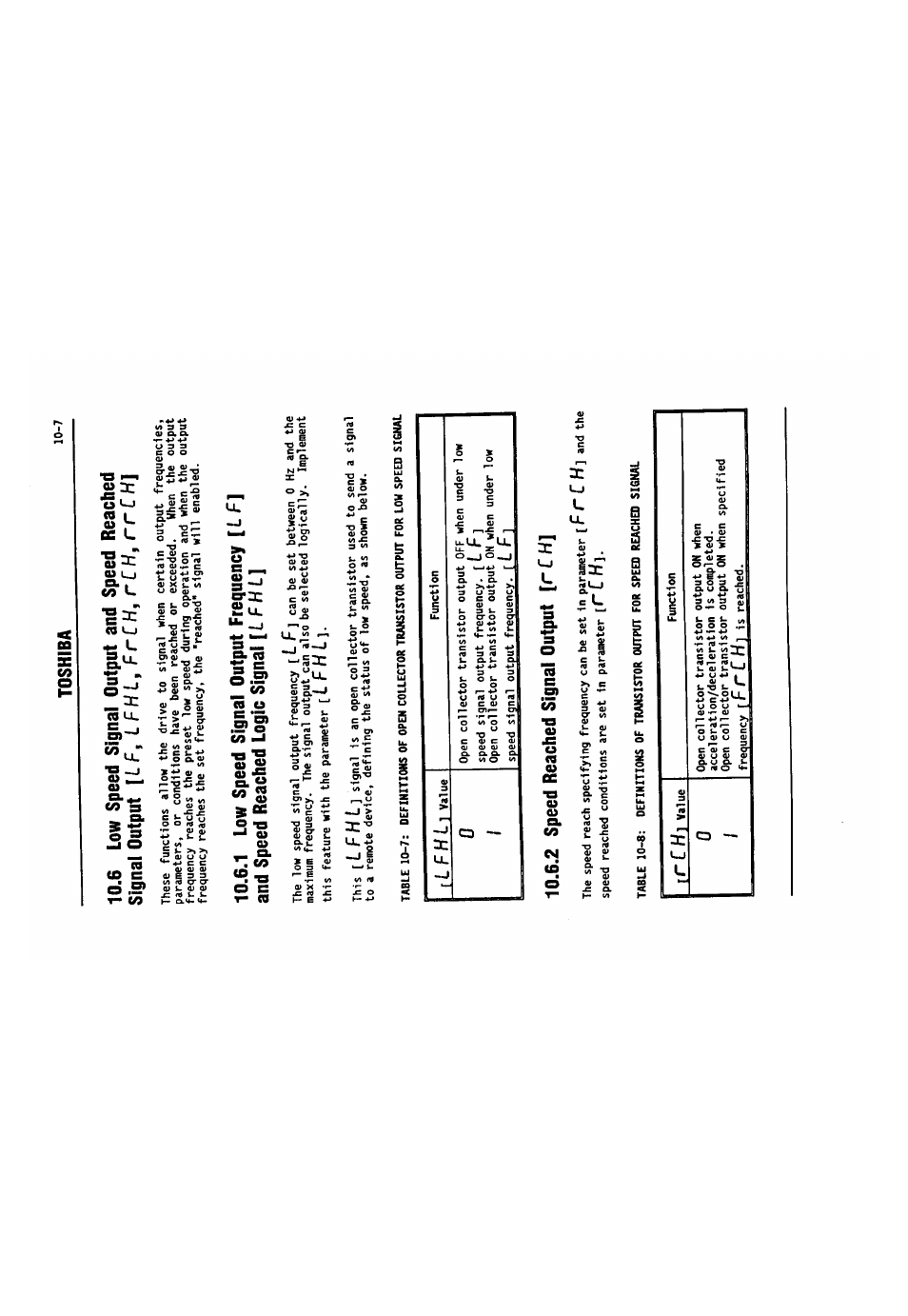 2 speed reached signal output [rch, Toshiba, L f h l | L f ] 10.6.2 speed reached signal output [ r c h, F r c h, I r c h | Toshiba VF-SX User Manual | Page 94 / 170