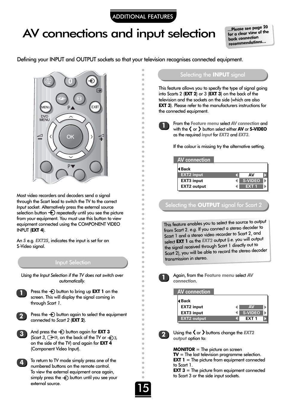 Av connections and input selection | Toshiba 32ZD26P User Manual | Page 15 / 24