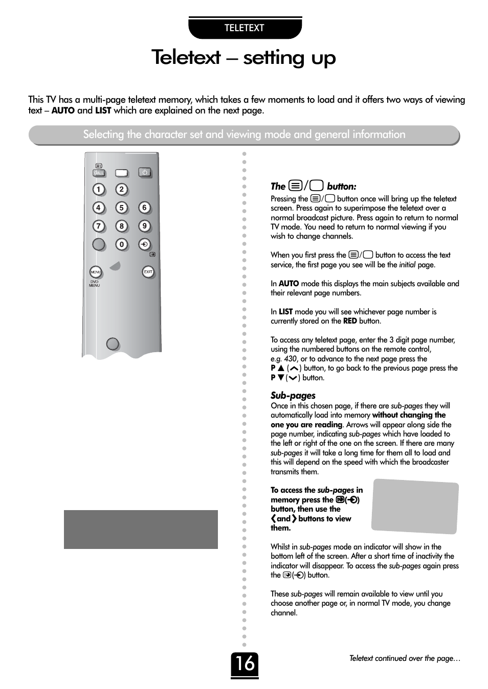 Teletext – setting up | Toshiba 32ZD26P User Manual | Page 16 / 24