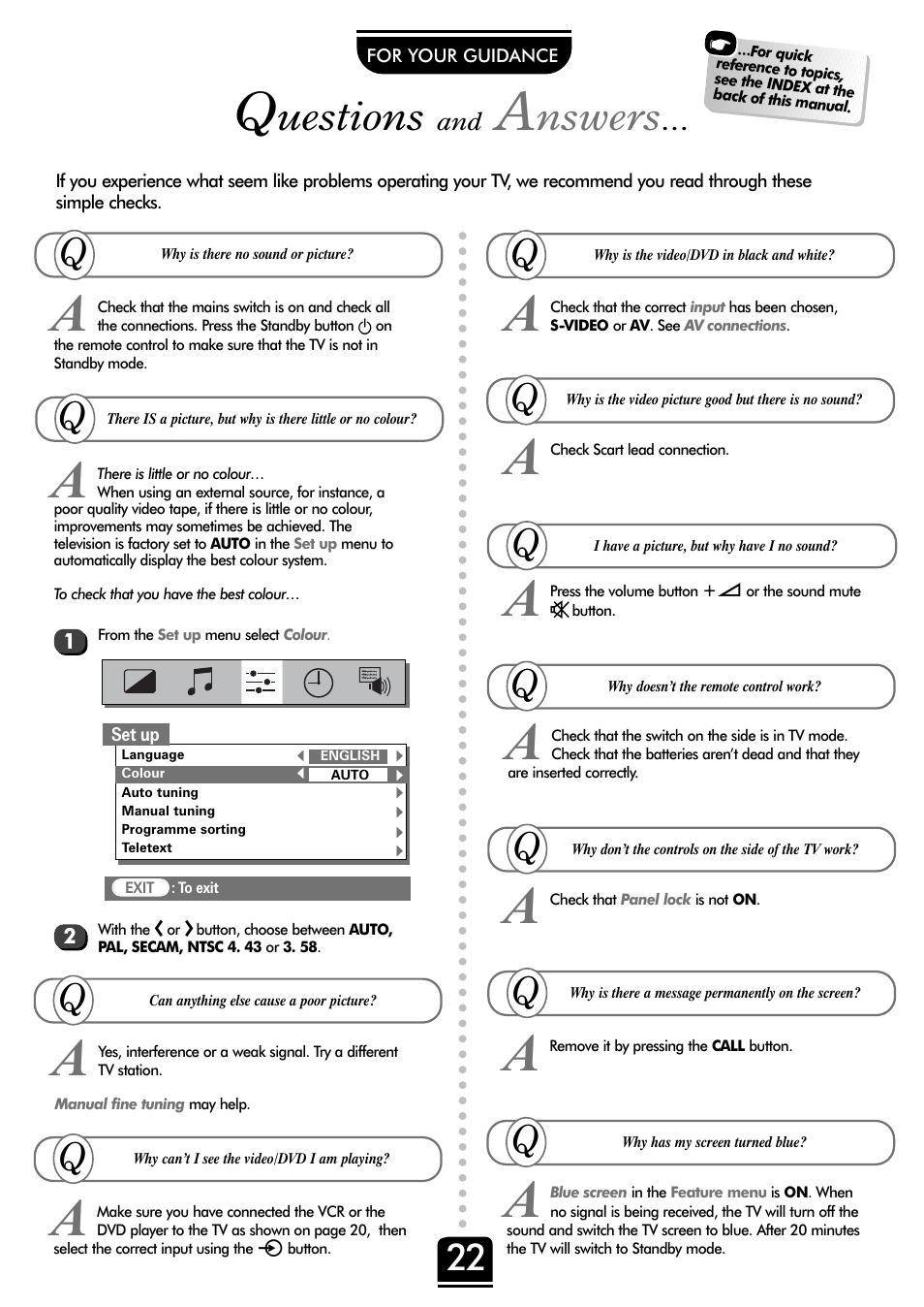 Uestions, Nswers | Toshiba 32ZD26P User Manual | Page 22 / 24