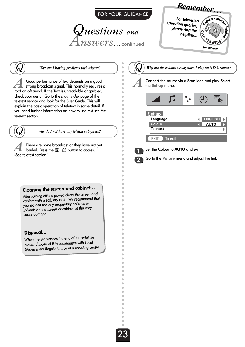 Uestions, Nswers, Remember | Toshiba 32ZD26P User Manual | Page 23 / 24