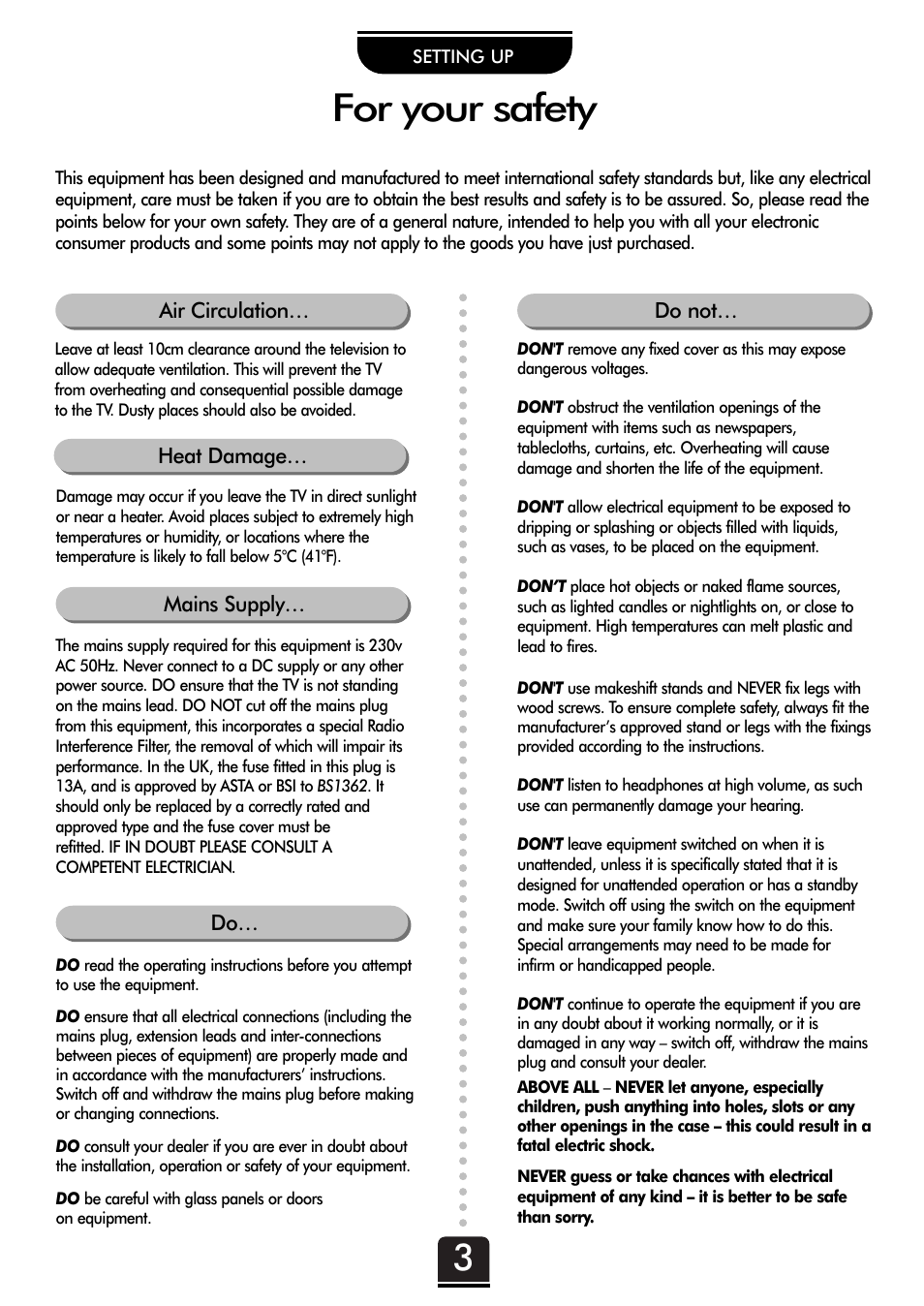 For your safety | Toshiba 32ZD26P User Manual | Page 3 / 24