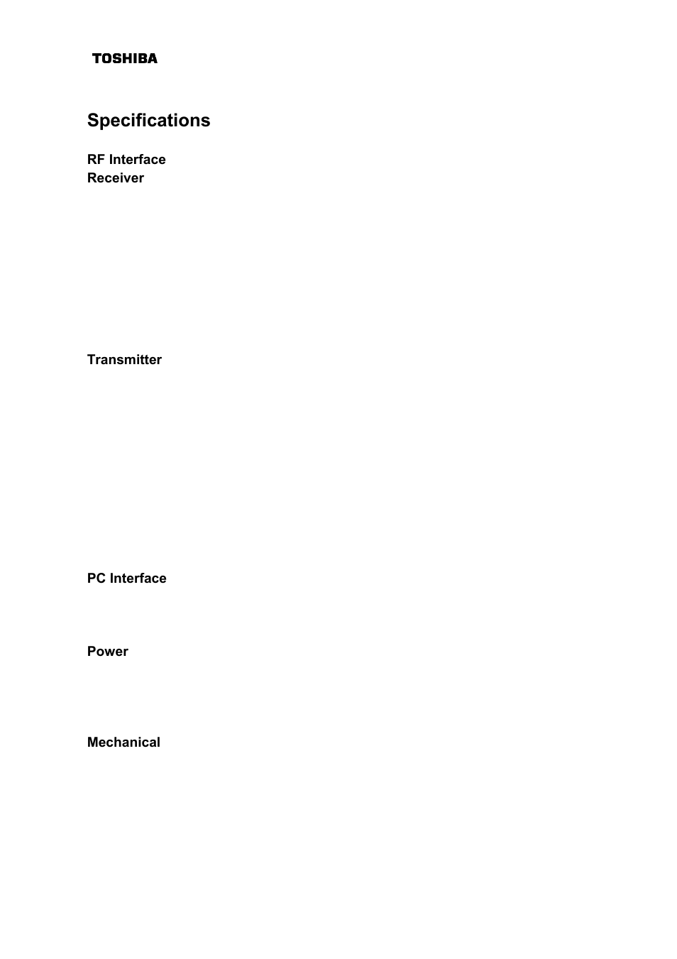 Specifications | Toshiba DAZ8821F/S User Manual | Page 15 / 22