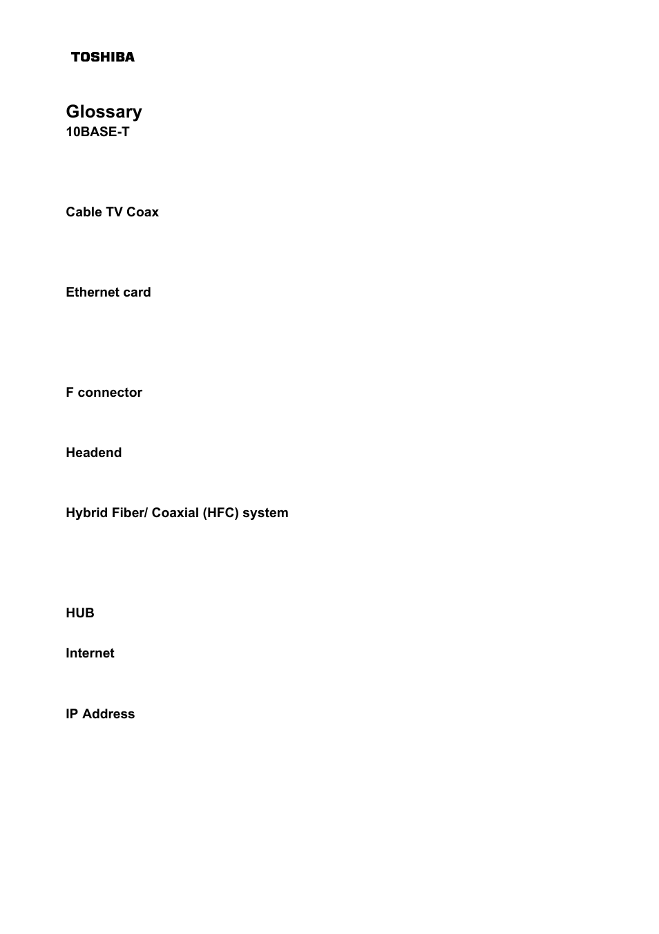 Glossary | Toshiba DAZ8821F/S User Manual | Page 20 / 22