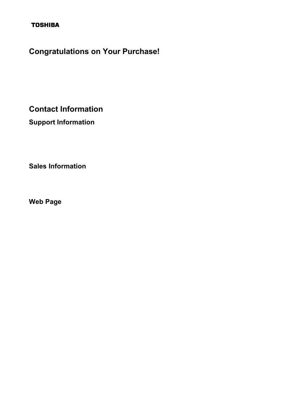 Contact information, Support information, Sales information | Web page | Toshiba DAZ8821F/S User Manual | Page 4 / 22