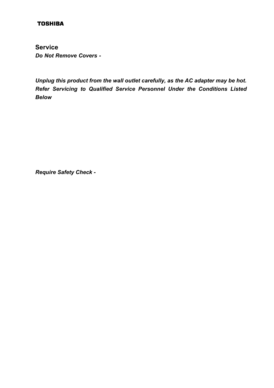 Service | Toshiba DAZ8821F/S User Manual | Page 7 / 22