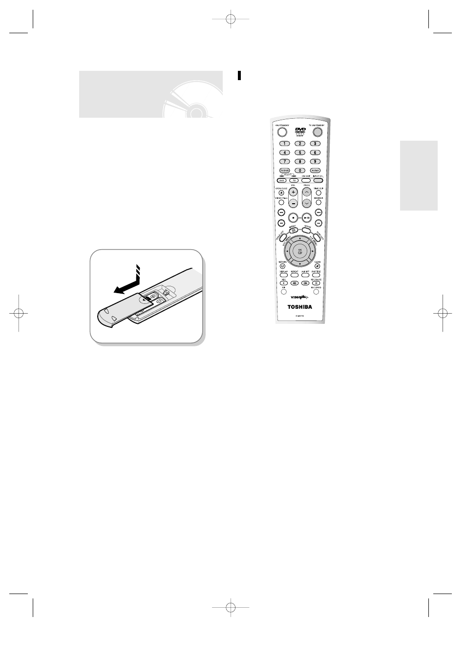 Step 6 : preparing the remote control, Setting the remote control | Toshiba D-R3 User Manual | Page 22 / 89