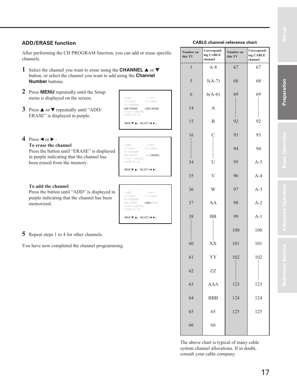 Add/erase function | Toshiba Color Television 27A40 User Manual | Page 17 / 36