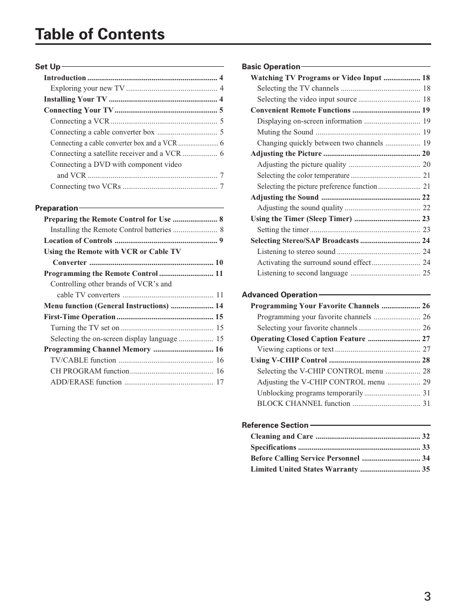 Toshiba Color Television 27A40 User Manual | Page 3 / 36