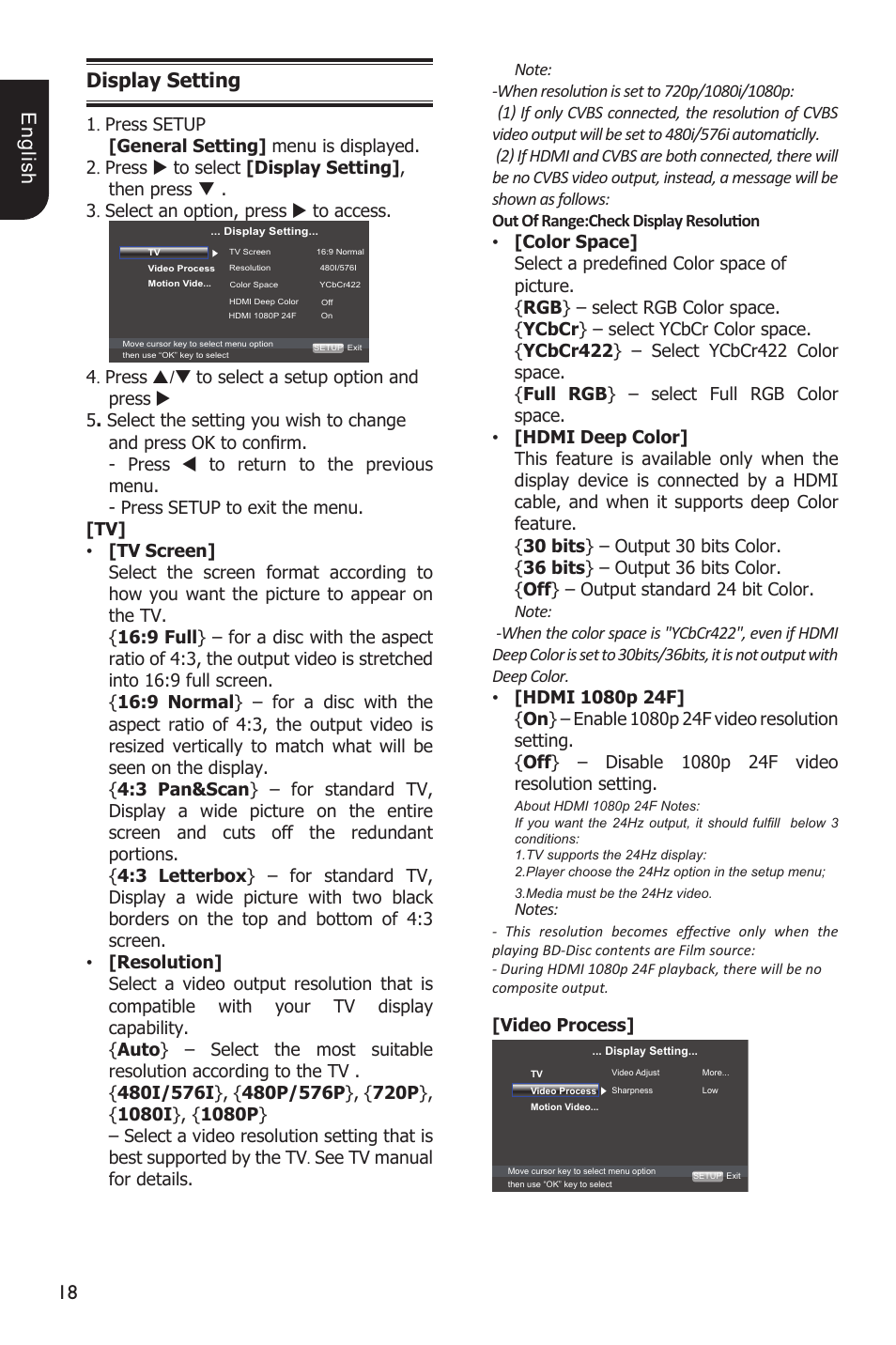 1 e ng lis h display setting | Toshiba BDX1100KU User Manual | Page 18 / 46