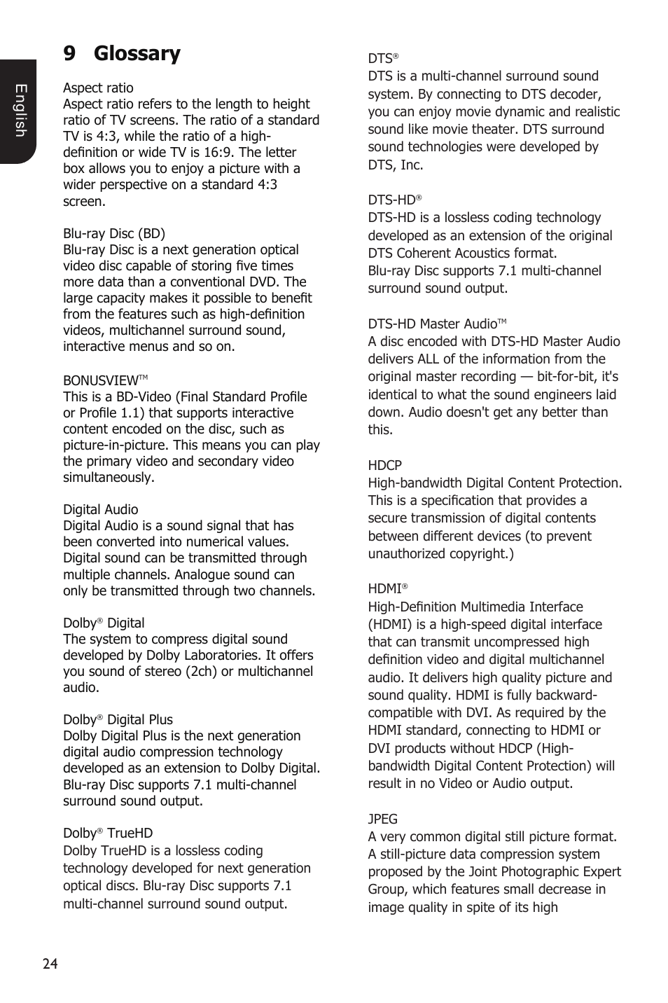 9 glossary | Toshiba BDX1100KU User Manual | Page 24 / 46