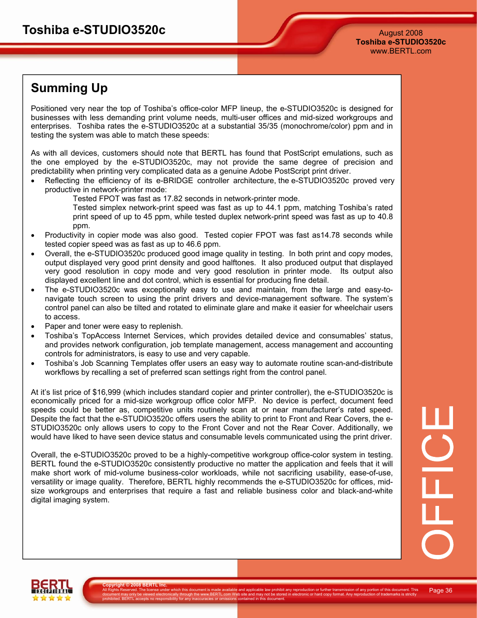 Toshiba e-studio3520c, Summing up | Toshiba 3520C User Manual | Page 36 / 38