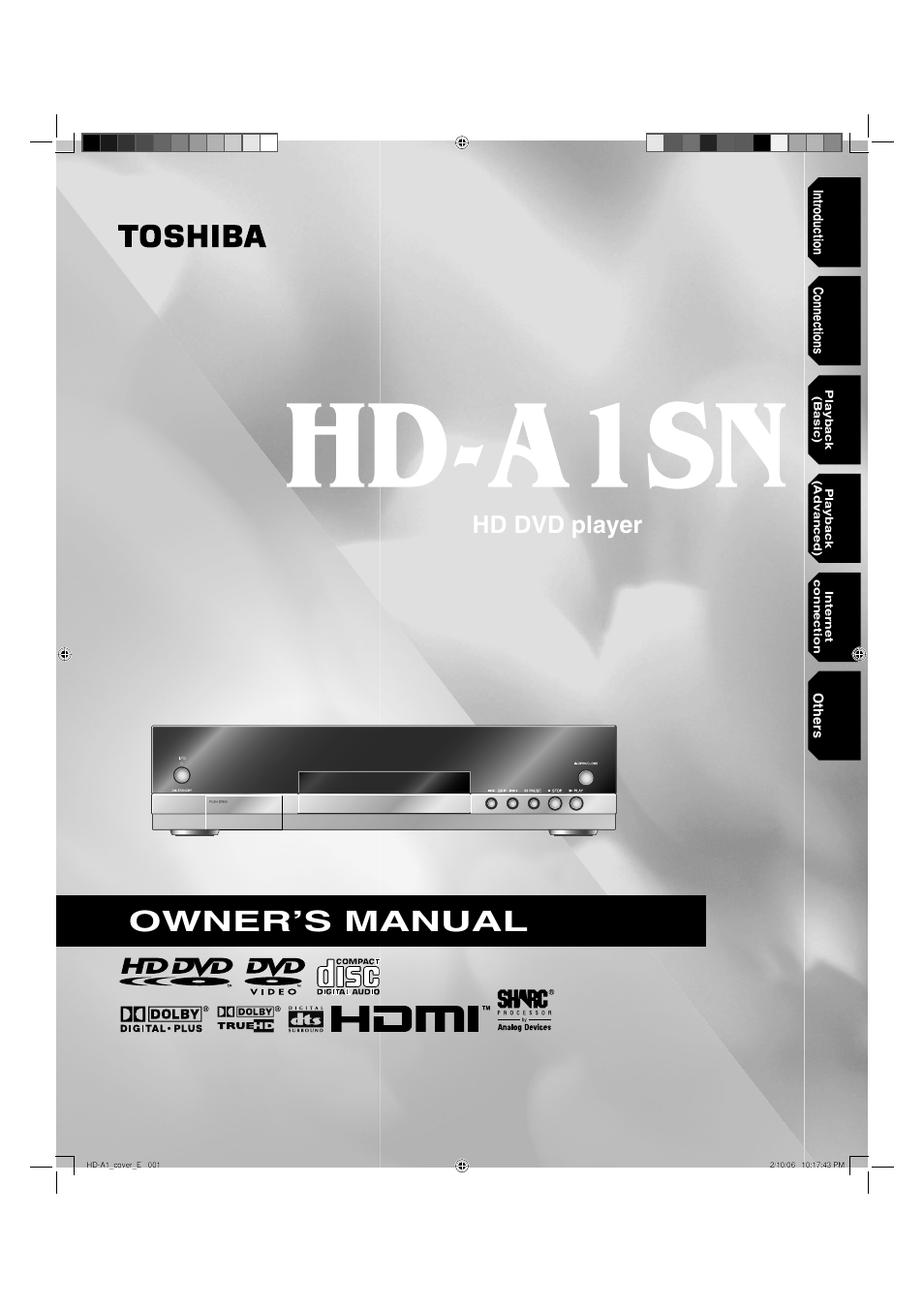 Toshiba HD-A1 User Manual | 68 pages