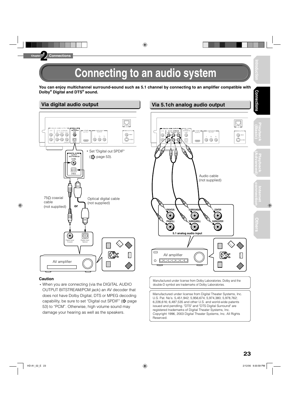 Connecting to an audio system | Toshiba HD-A1 User Manual | Page 23 / 68