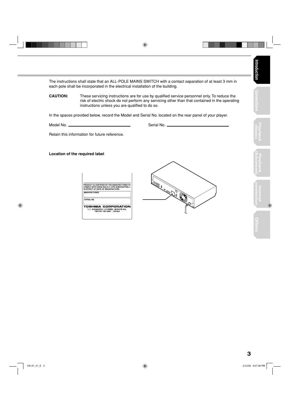 Toshiba HD-A1 User Manual | Page 3 / 68