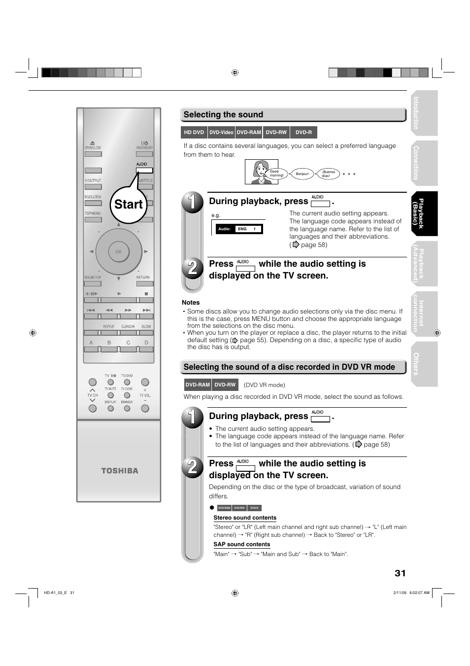 Start | Toshiba HD-A1 User Manual | Page 31 / 68