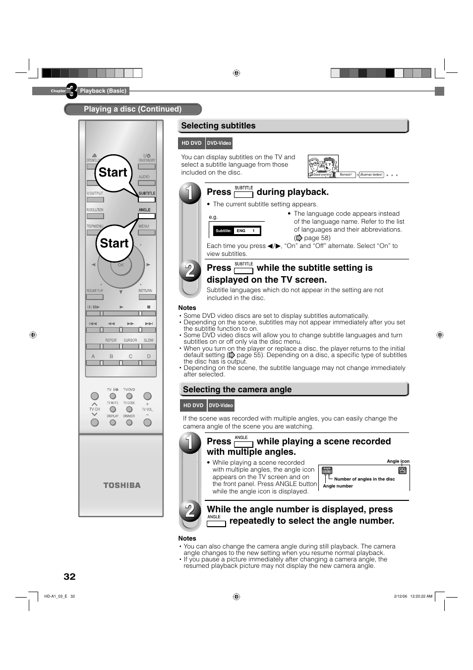 Start | Toshiba HD-A1 User Manual | Page 32 / 68
