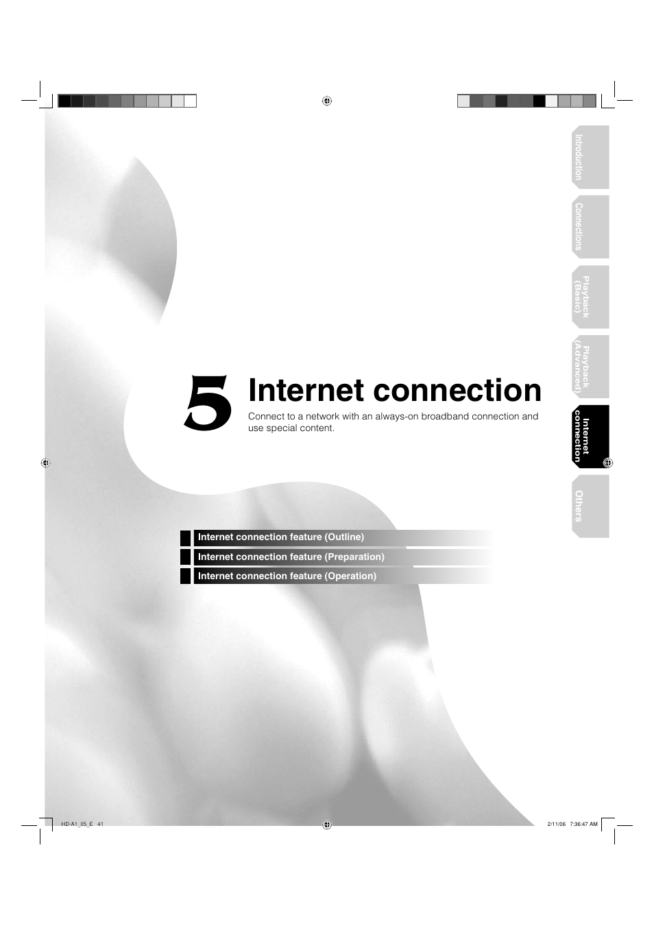 Internet connection | Toshiba HD-A1 User Manual | Page 41 / 68