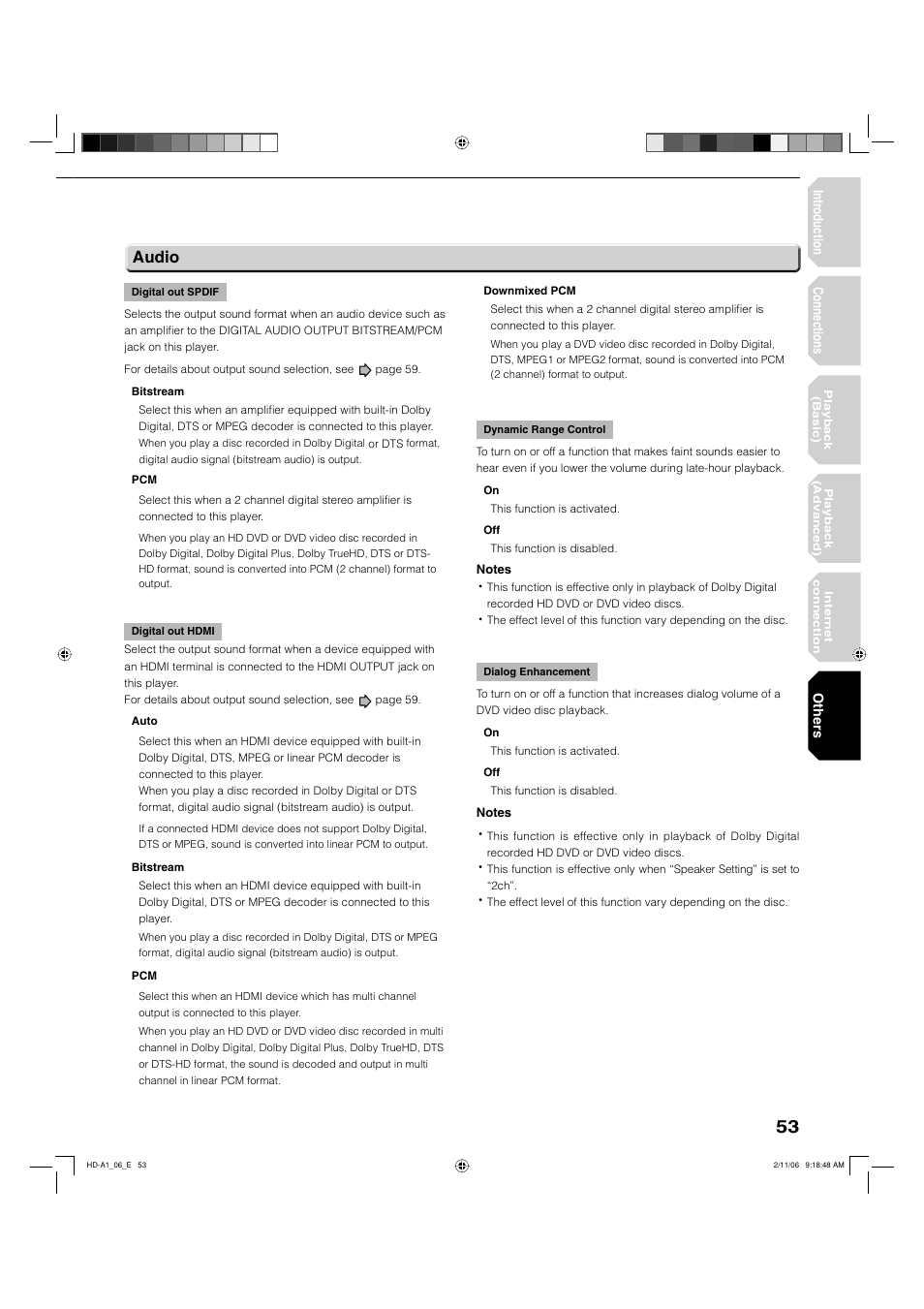 Audio | Toshiba HD-A1 User Manual | Page 53 / 68