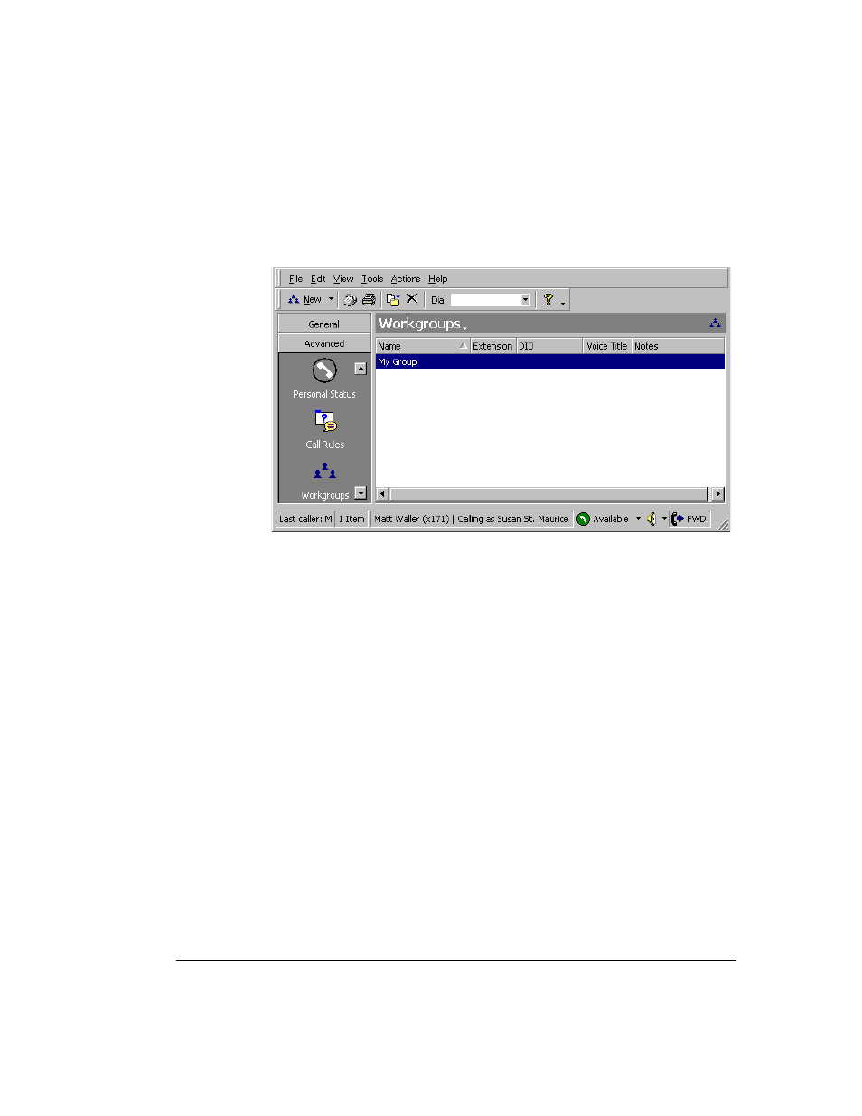 The workgroups view -15 creating a workgroup -15, The workgroups view, Creating a workgroup | Toshiba Strata CS User Manual | Page 187 / 249
