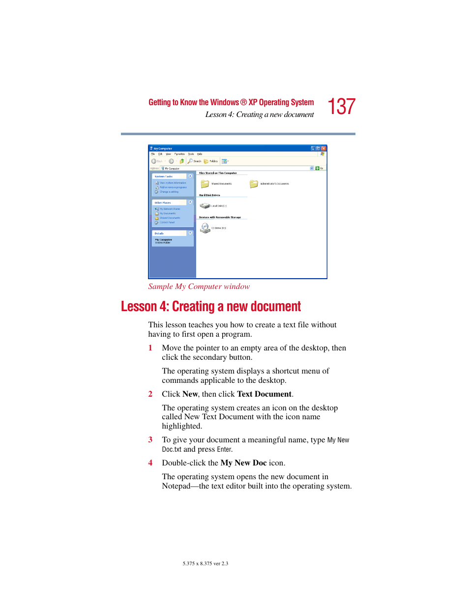 Lesson 4: creating a new document | Toshiba SATELLITE A10 User Manual | Page 137 / 262