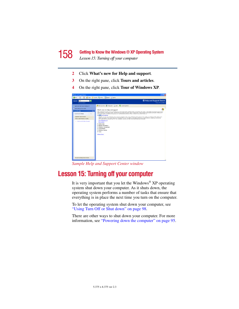 Lesson 15: turning off your computer | Toshiba SATELLITE A10 User Manual | Page 158 / 262
