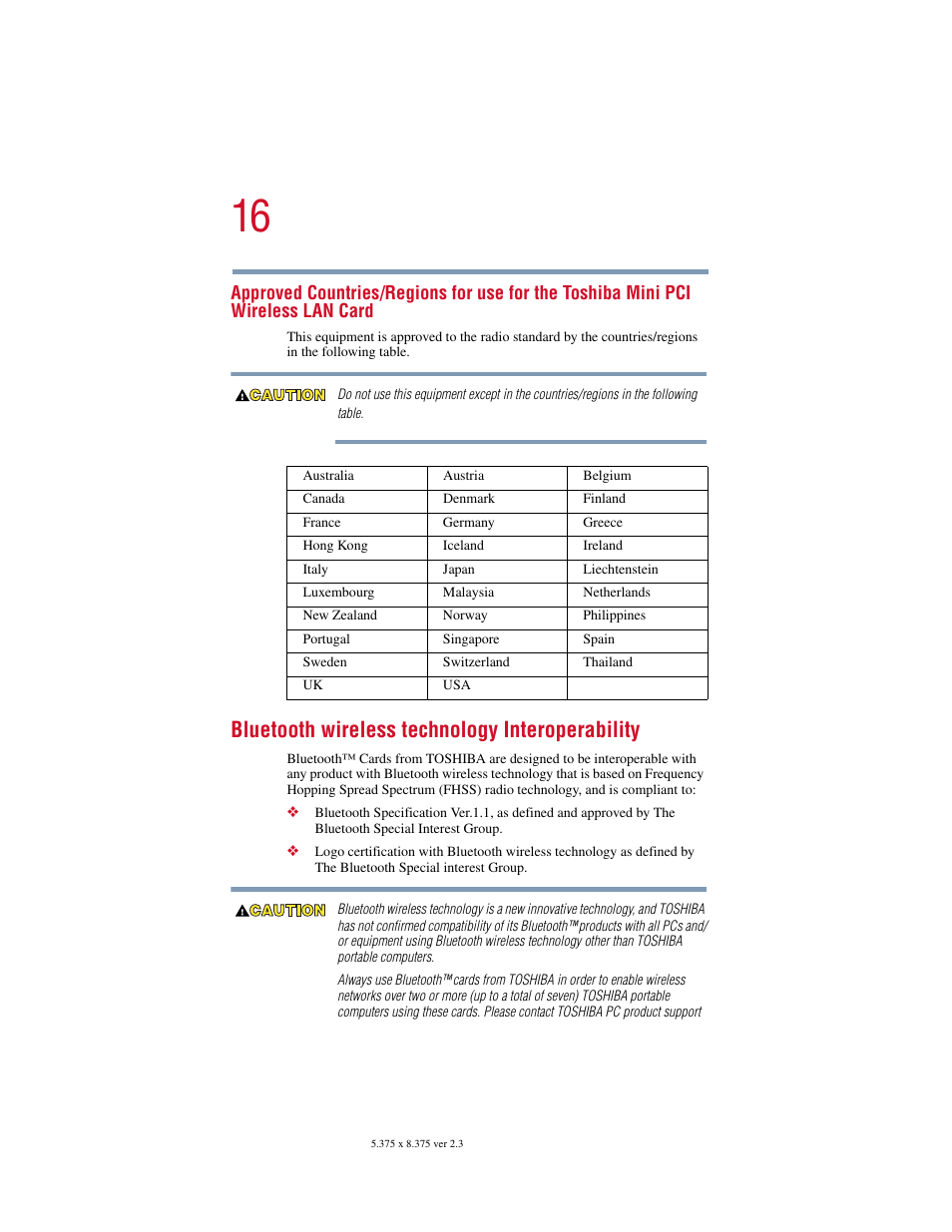 Bluetooth wireless technology interoperability | Toshiba SATELLITE A10 User Manual | Page 16 / 262