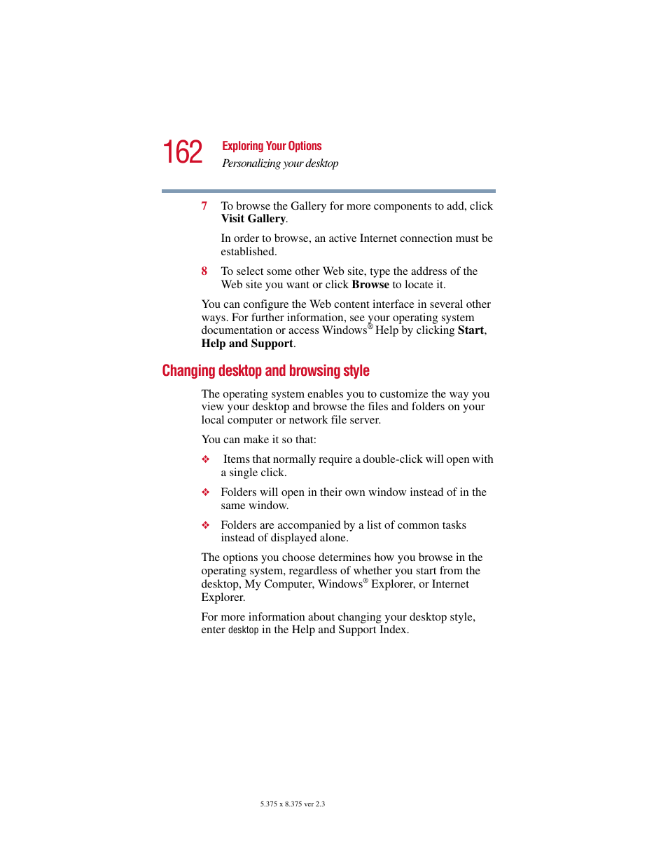 Changing desktop and browsing style | Toshiba SATELLITE A10 User Manual | Page 162 / 262