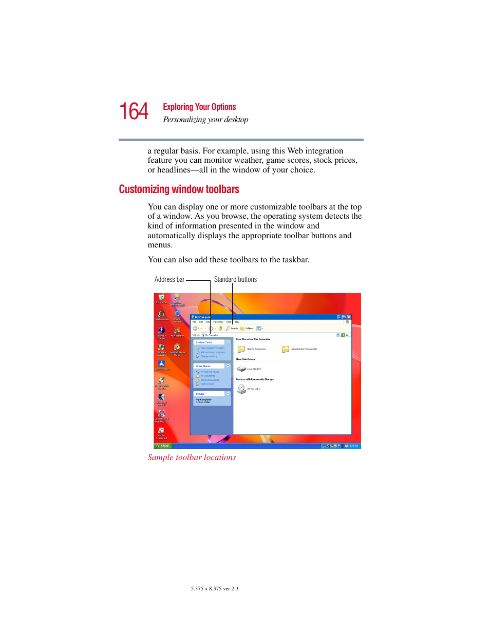 Customizing window toolbars | Toshiba SATELLITE A10 User Manual | Page 164 / 262